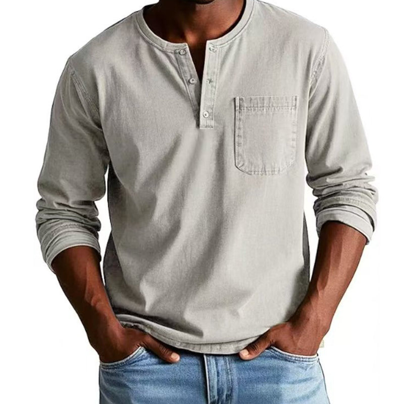 Herrenmode Vintage Distressed Pocket Langarmhemd