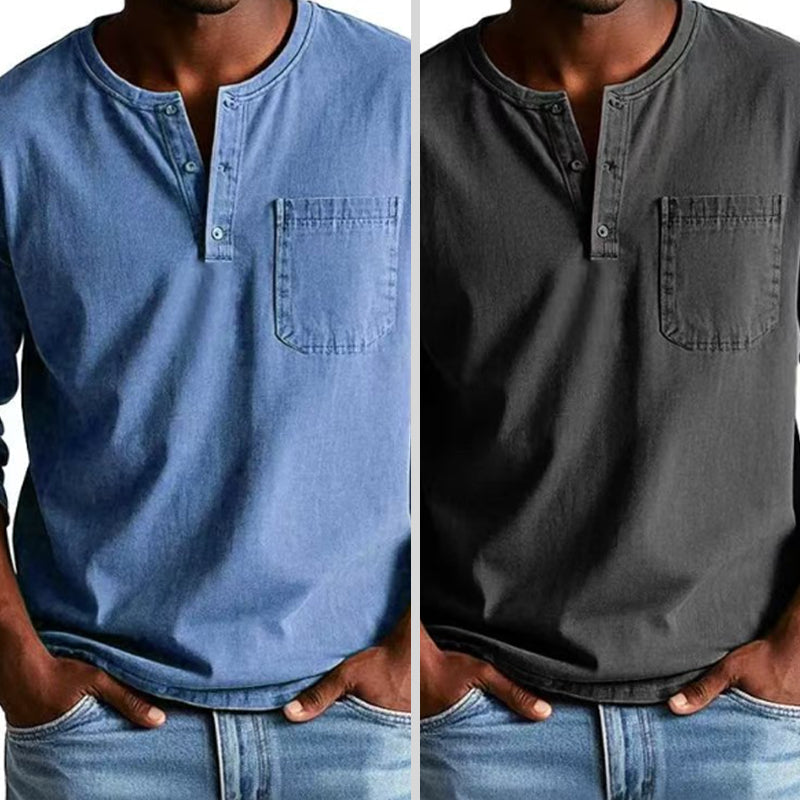 Herrenmode Vintage Distressed Pocket Langarmhemd