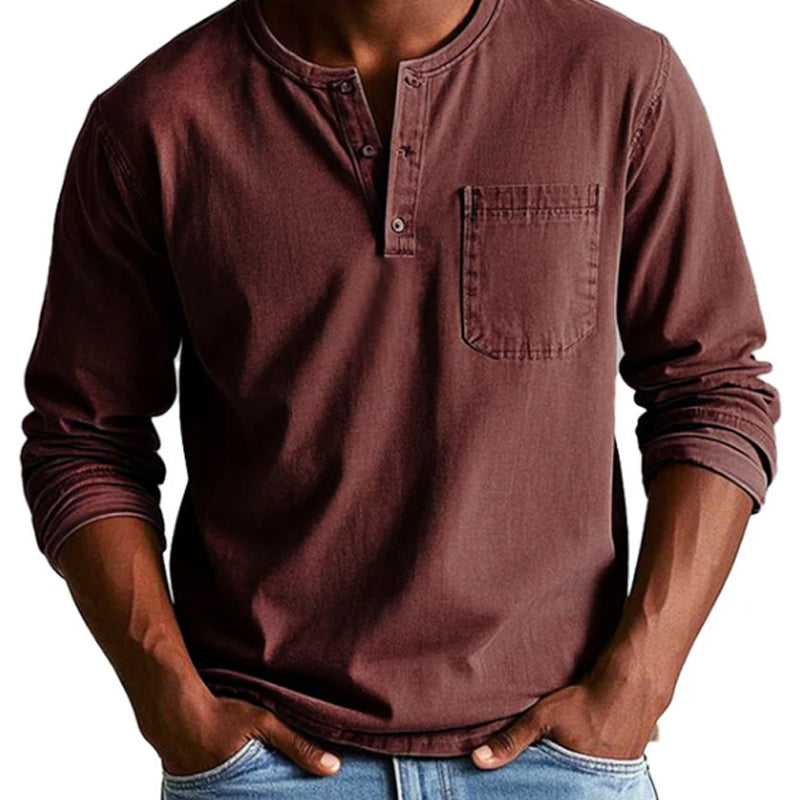Herrenmode Vintage Distressed Pocket Langarmhemd