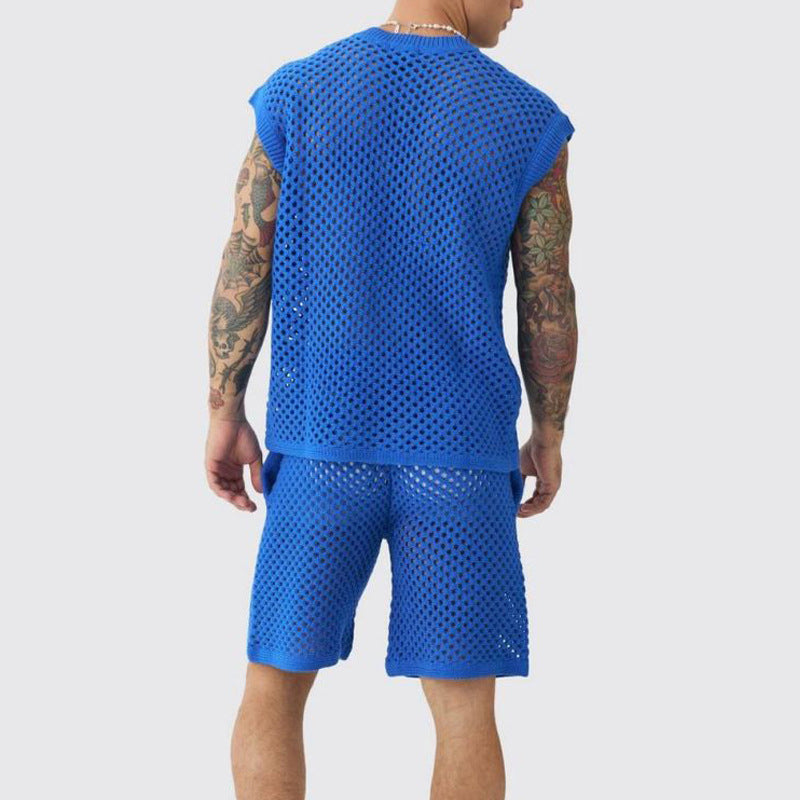 Men's Casual Hollow Out Tank & Shorts 2-Piece Set