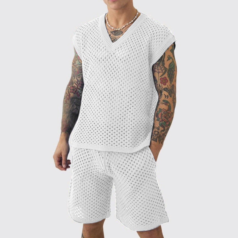 Men's Casual Hollow Out Tank & Shorts 2-Piece Set