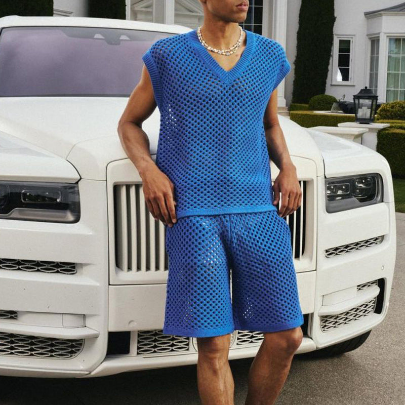 Men's Casual Hollow Out Tank & Shorts 2-Piece Set