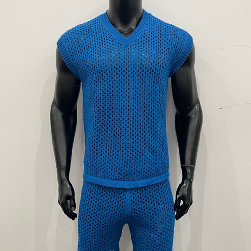 Men's Casual Hollow Out Tank & Shorts 2-Piece Set