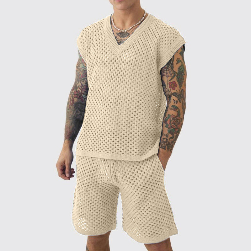 Men's Casual Hollow Out Tank & Shorts 2-Piece Set