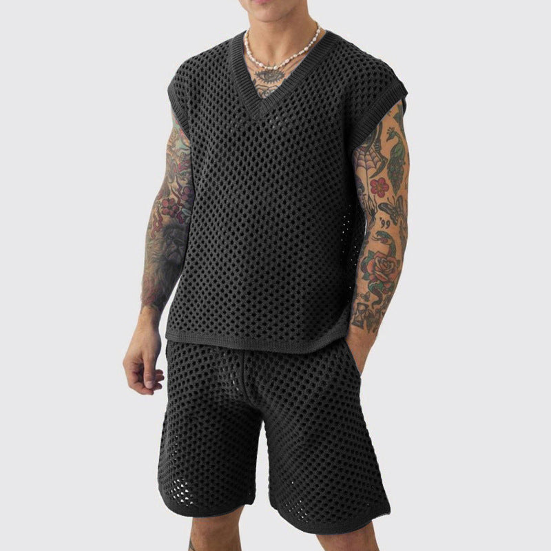 Men's Casual Hollow Out Tank & Shorts 2-Piece Set