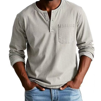 Herrenmode Vintage Distressed Pocket Langarmhemd