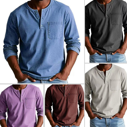 Herrenmode Vintage Distressed Pocket Langarmhemd