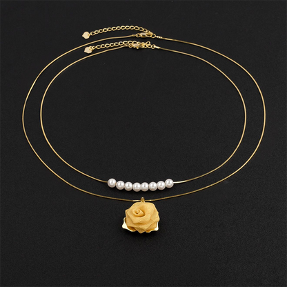 ⏳Time-limited Special⌛3D Rose & Pearl Double Layered Necklace (2 set suits)