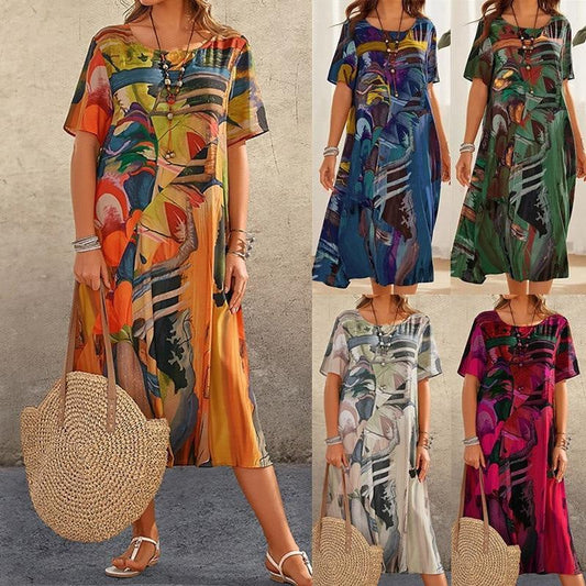 ⏰Zeitlich begrenzter Rabatt🌴Fließendes Kleid in leuchtenden Tropenfarben💯