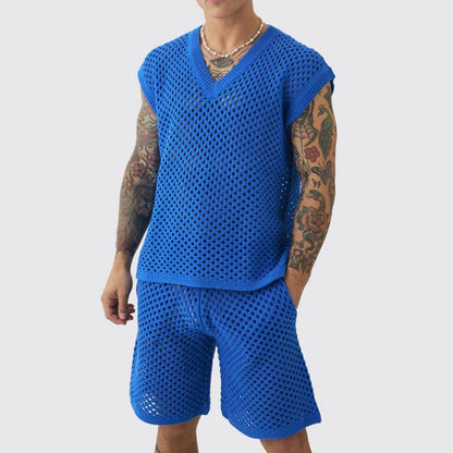 Men's Casual Hollow Out Tank ＆ Shorts 2-Piece Set