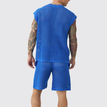 Men's Casual Hollow Out Tank ＆ Shorts 2-Piece Set